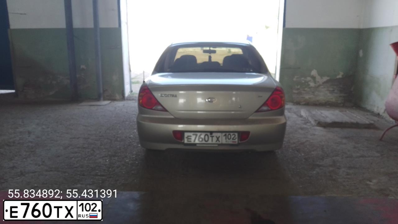 Фото автомобиля KIA SPECTRA, 2008 — госномер Е760ТХ102. Цвет: Золотисто-бежевый