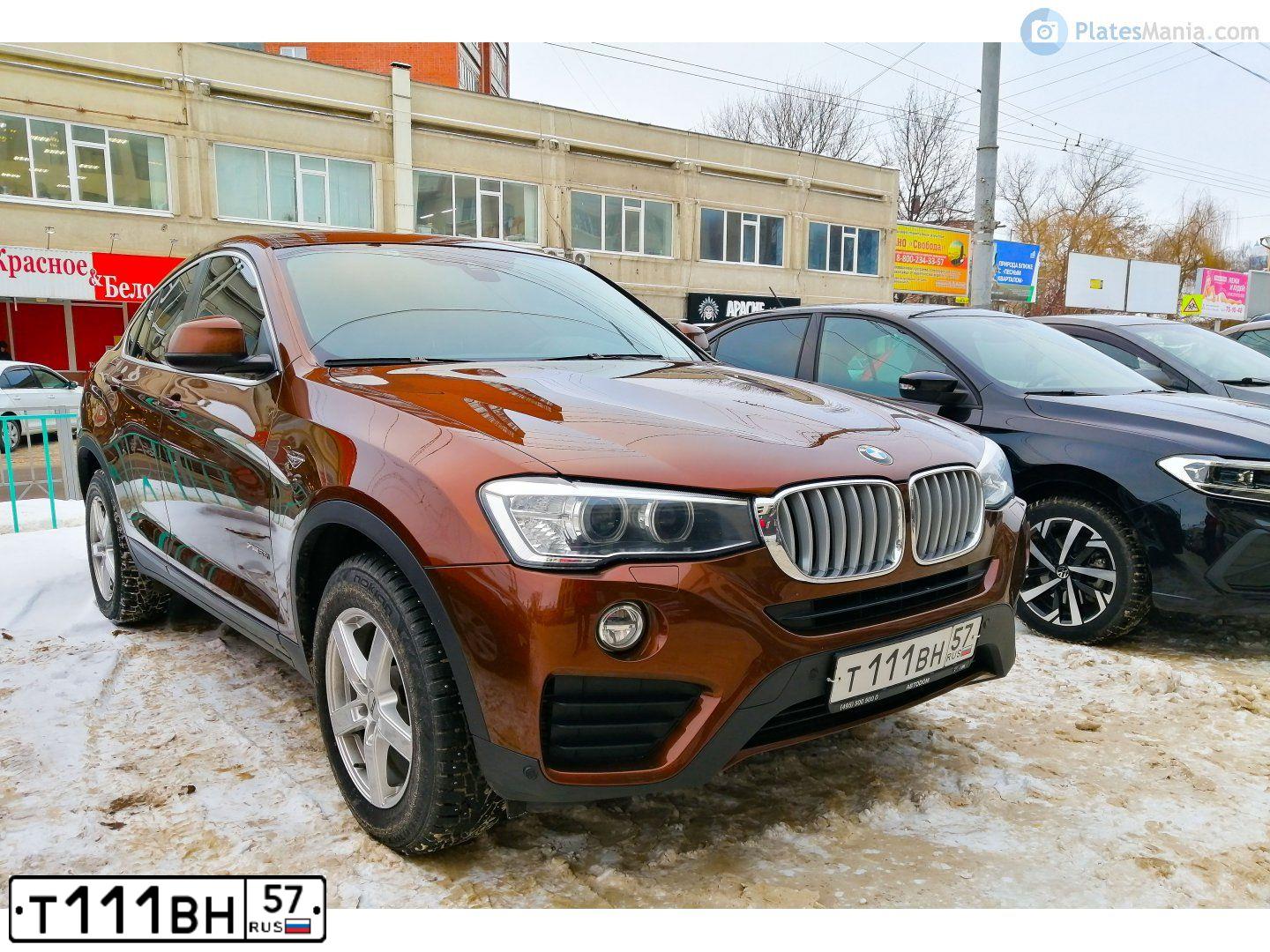 Фото автомобиля BMW X4, 2016 — госномер Т111ВН57. Цвет: Коричневый