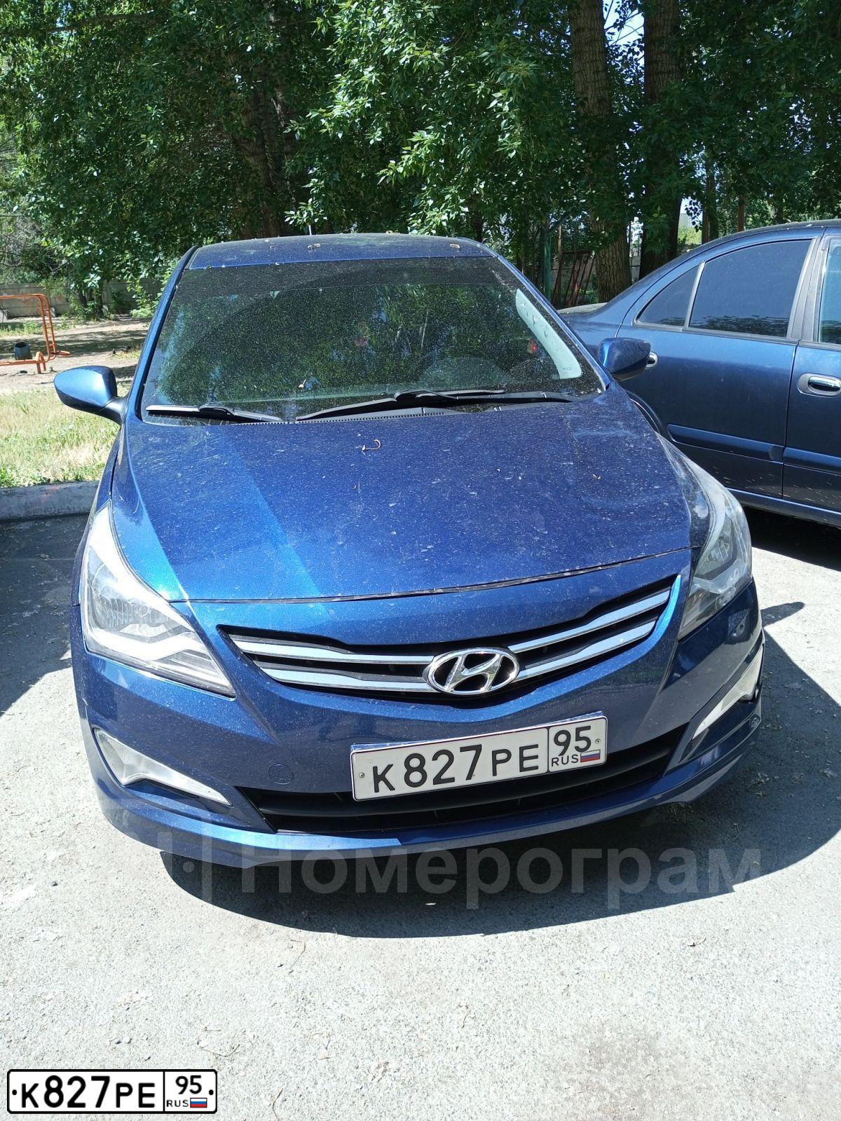Фото автомобиля HYUNDAI SOLARIS, 2016 — госномер К827РЕ95. Цвет: синий