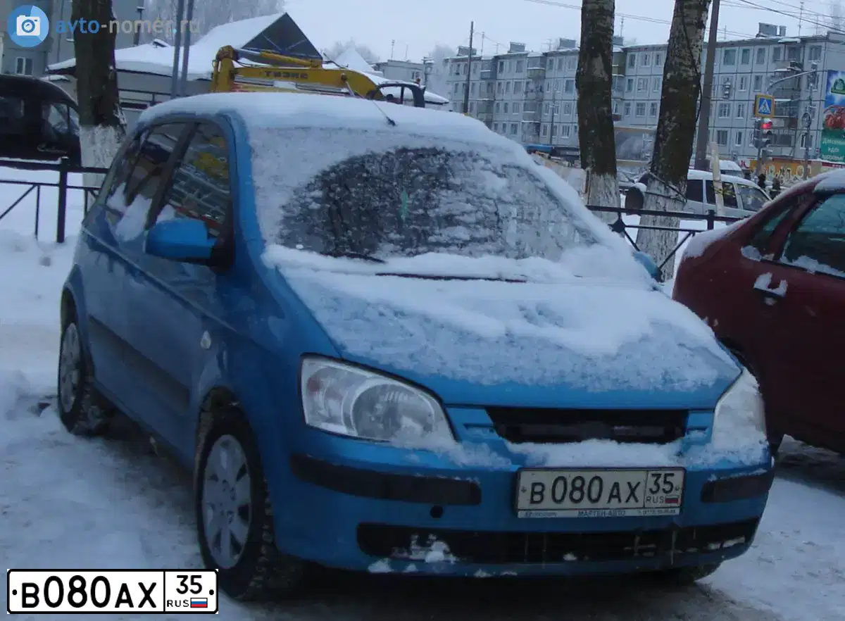 Фото автомобиля HYUNDAI GETZ, 2003 — госномер В080АХ35. Цвет: ГОЛУБОЙ