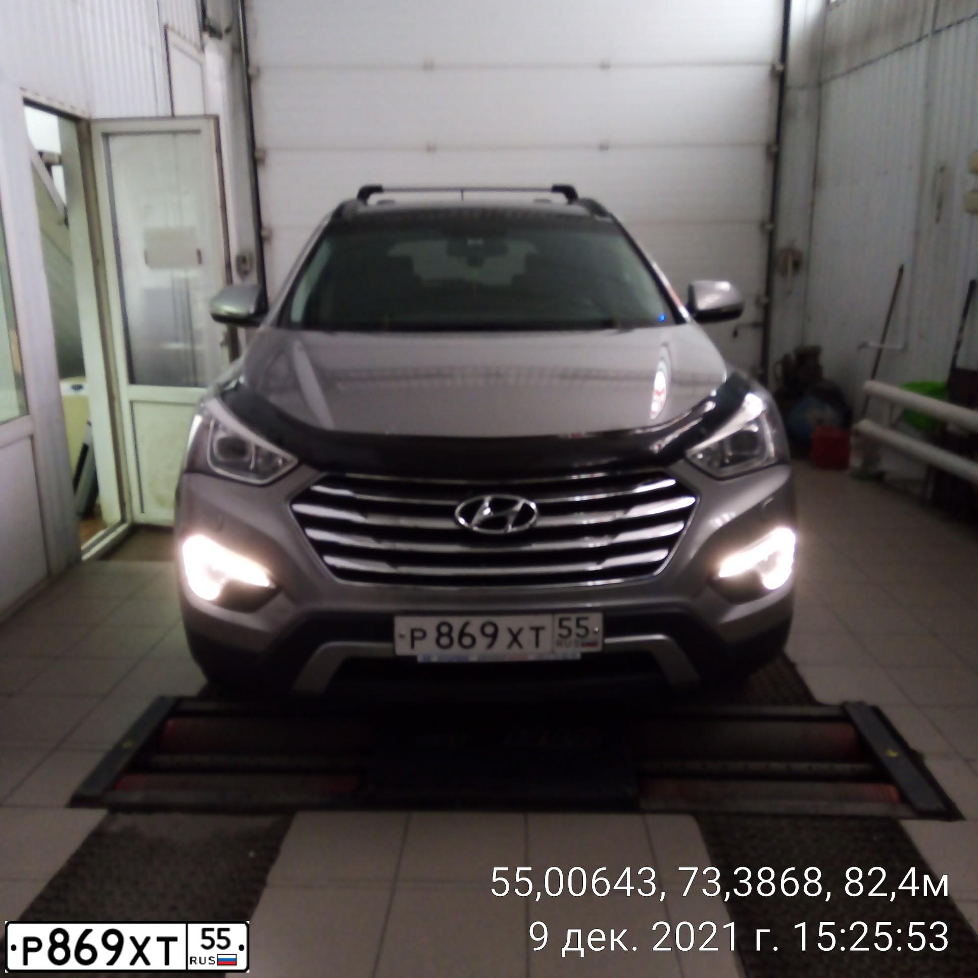 Фото автомобиля HYUNDAI GRAND SANTA FE, 2014 — госномер Р869ХТ55. Цвет: СЕРЫЙ
