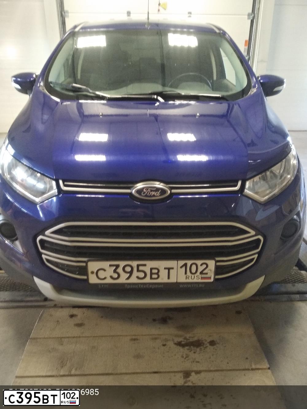 Фото автомобиля FORD ECOSPORT, 2014 — госномер С395ВТ102. Цвет: СИНИЙ