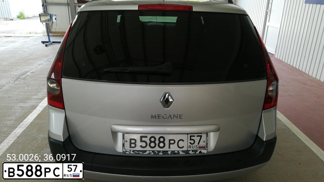 Фото автомобиля RENAULT MEGANE, 2005 — госномер В588РС57. Цвет: СЕРЕБРИСТЫЙ