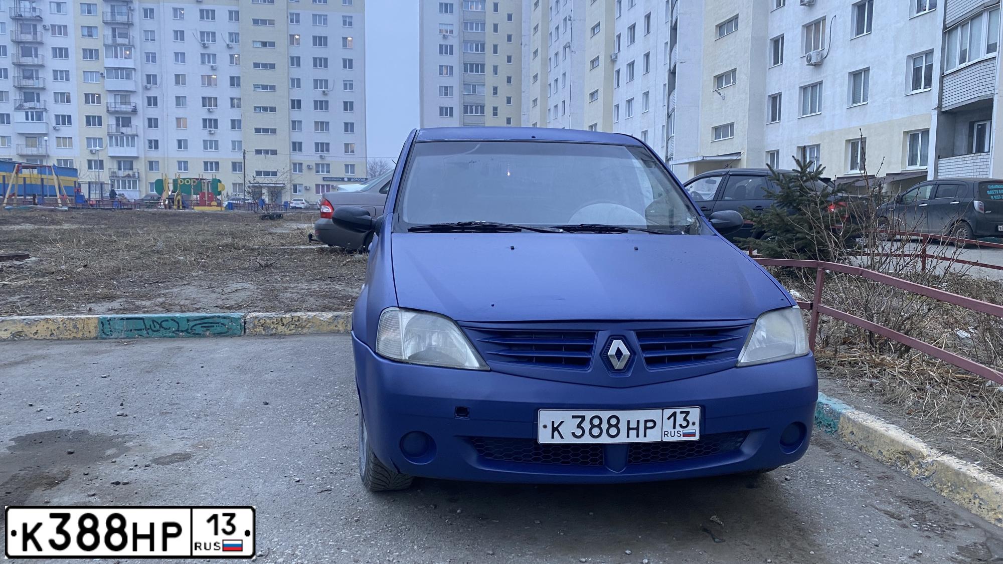 Фото автомобиля RENAULT LOGAN, 2007 — госномер К388НР13. Цвет: Темно-синий