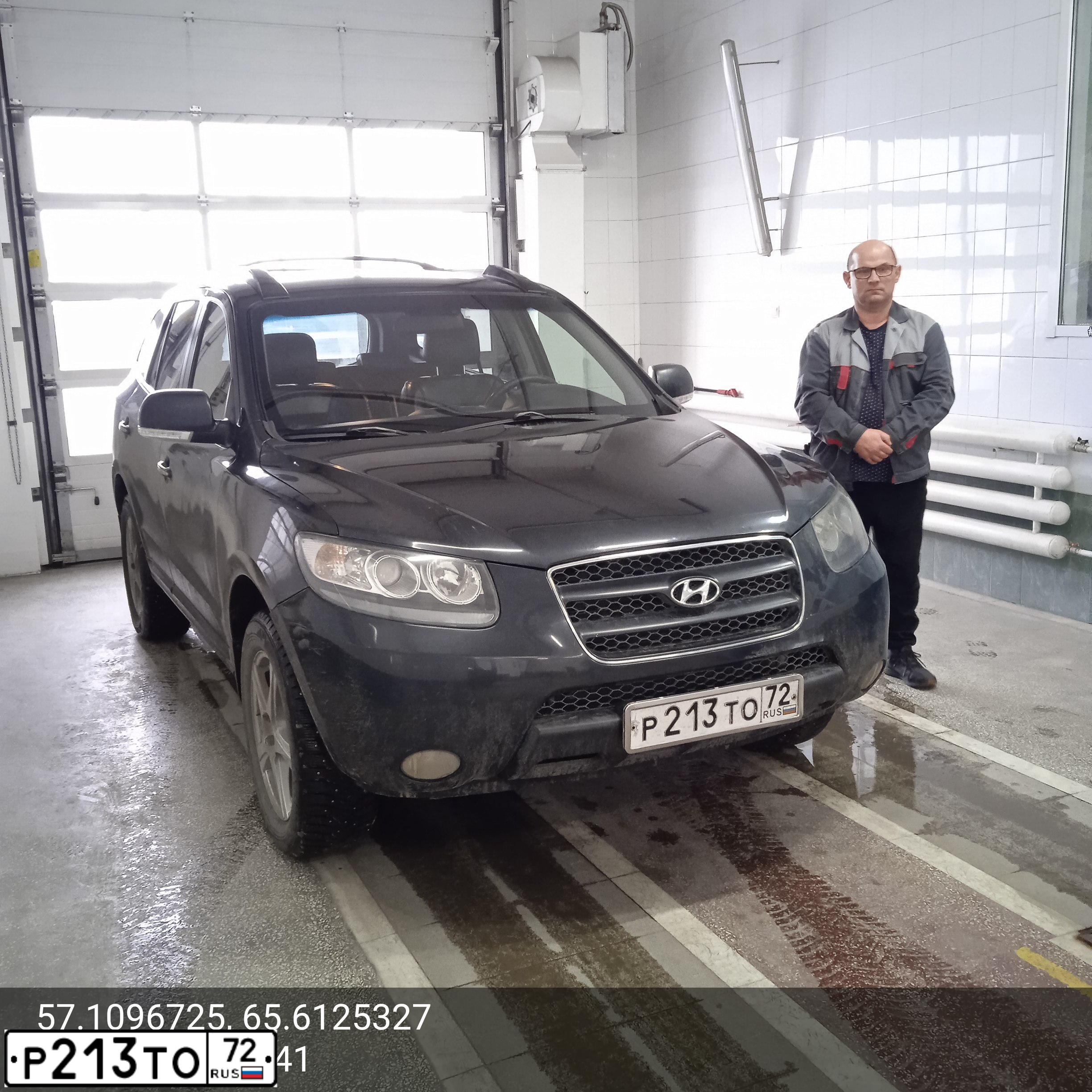 Фото автомобиля HYUNDAI SANTA FE, 2008 — госномер Х159УА72. Цвет: ЧЕРНЫЙ