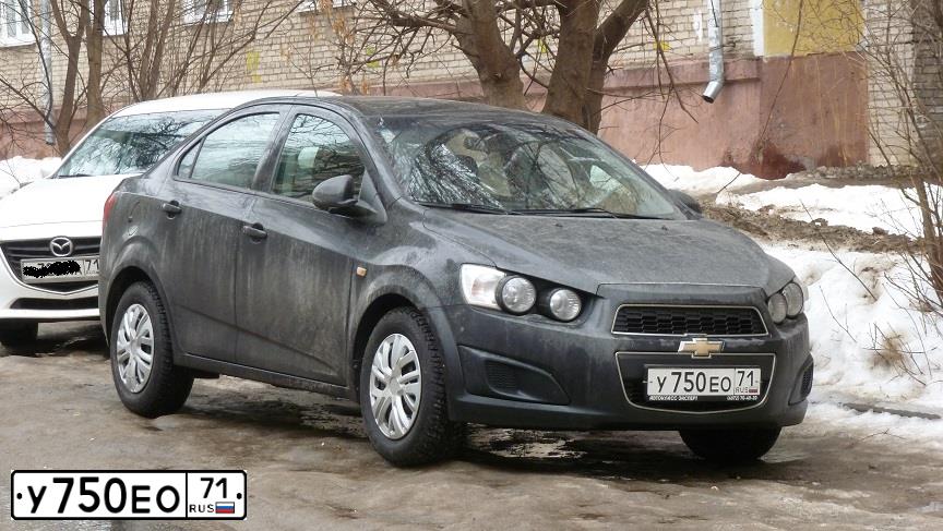Фото автомобиля CHEVROLET AVEO, 2013 — госномер У750ЕО71. Цвет: ЧЕРНЫЙ МЕТАЛЛИК