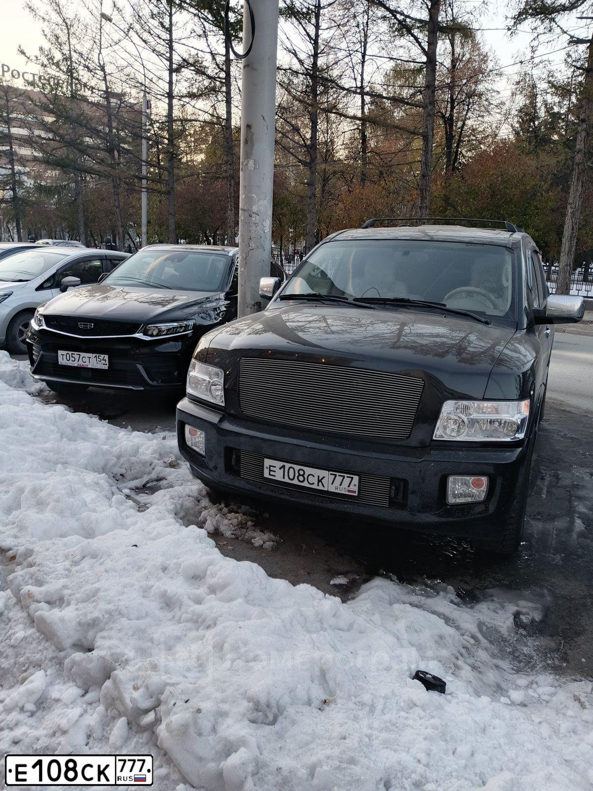 Фото автомобиля INFINITI QX80 /QX56/, 2006 — госномер Е108СК777. Цвет: ЧЕРНЫЙ