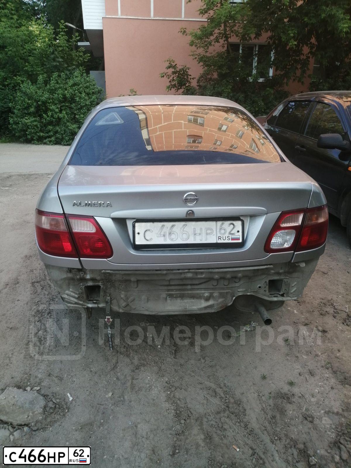 Фото автомобиля NISSAN ALMERA, 2003 — госномер С466НР62. Цвет: СЕРЕБРИСТЫЙ
