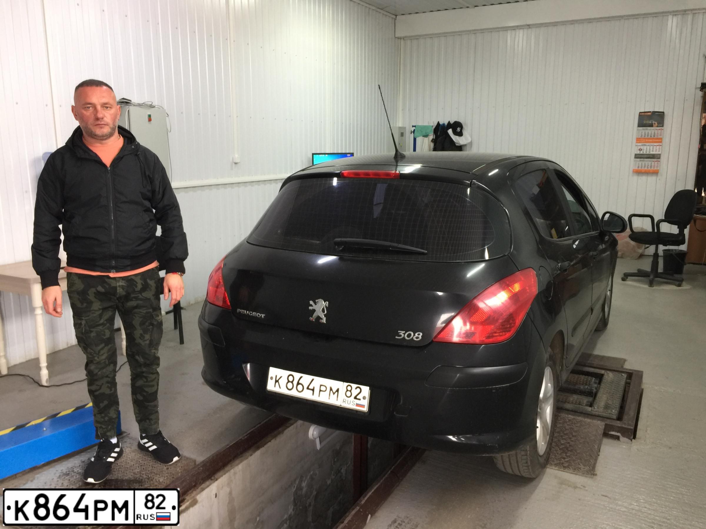 Фото автомобиля PEUGEOT 308, 2008 — госномер К864РМ82. Цвет: ЧЕРНЫЙ