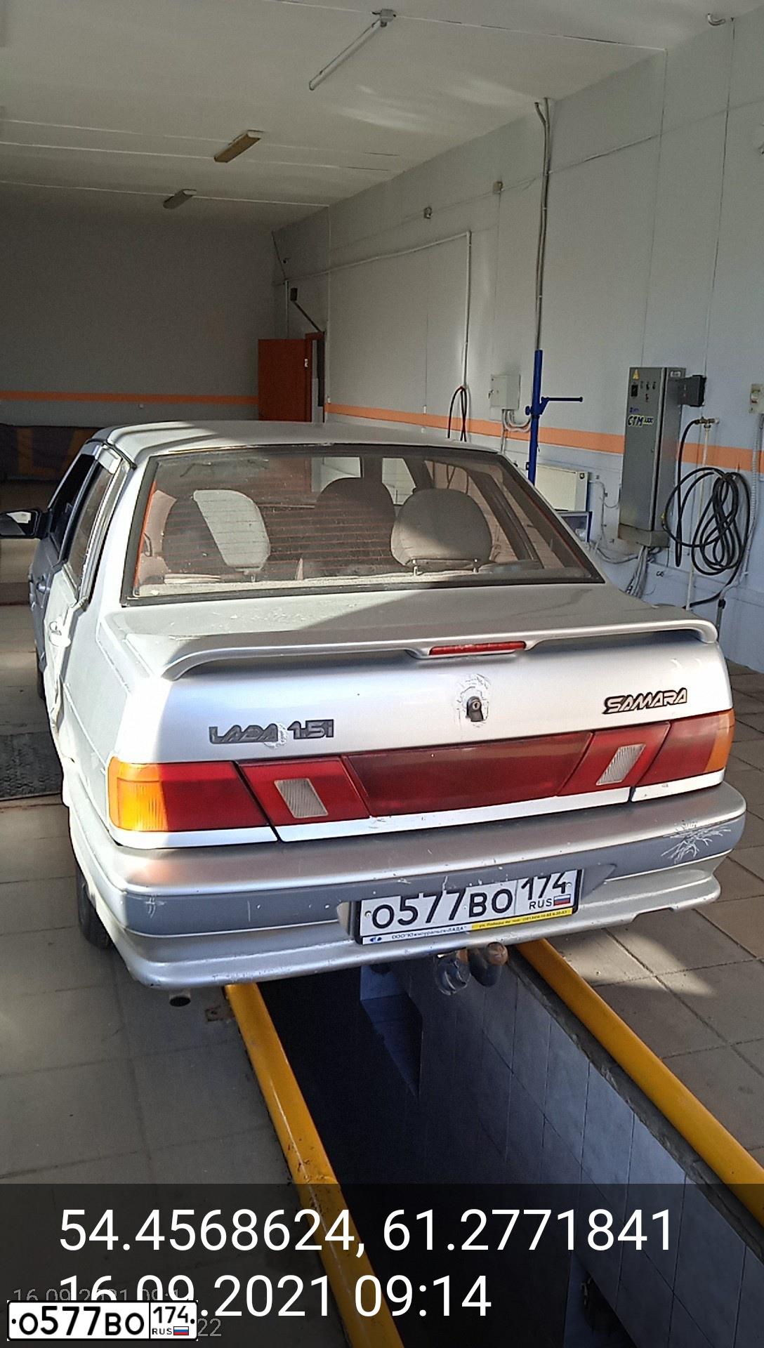 Фото автомобиля LADA 2115 SAMARA, 2002 — госномер О577ВО174. Цвет: СЕРЕБРИСТЫЙ