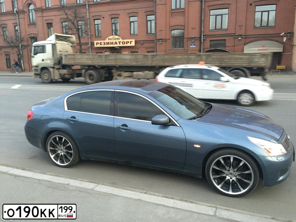 Фото автомобиля INFINITI G35, 2008 — госномер О190КК199. Цвет: СИНИЙ