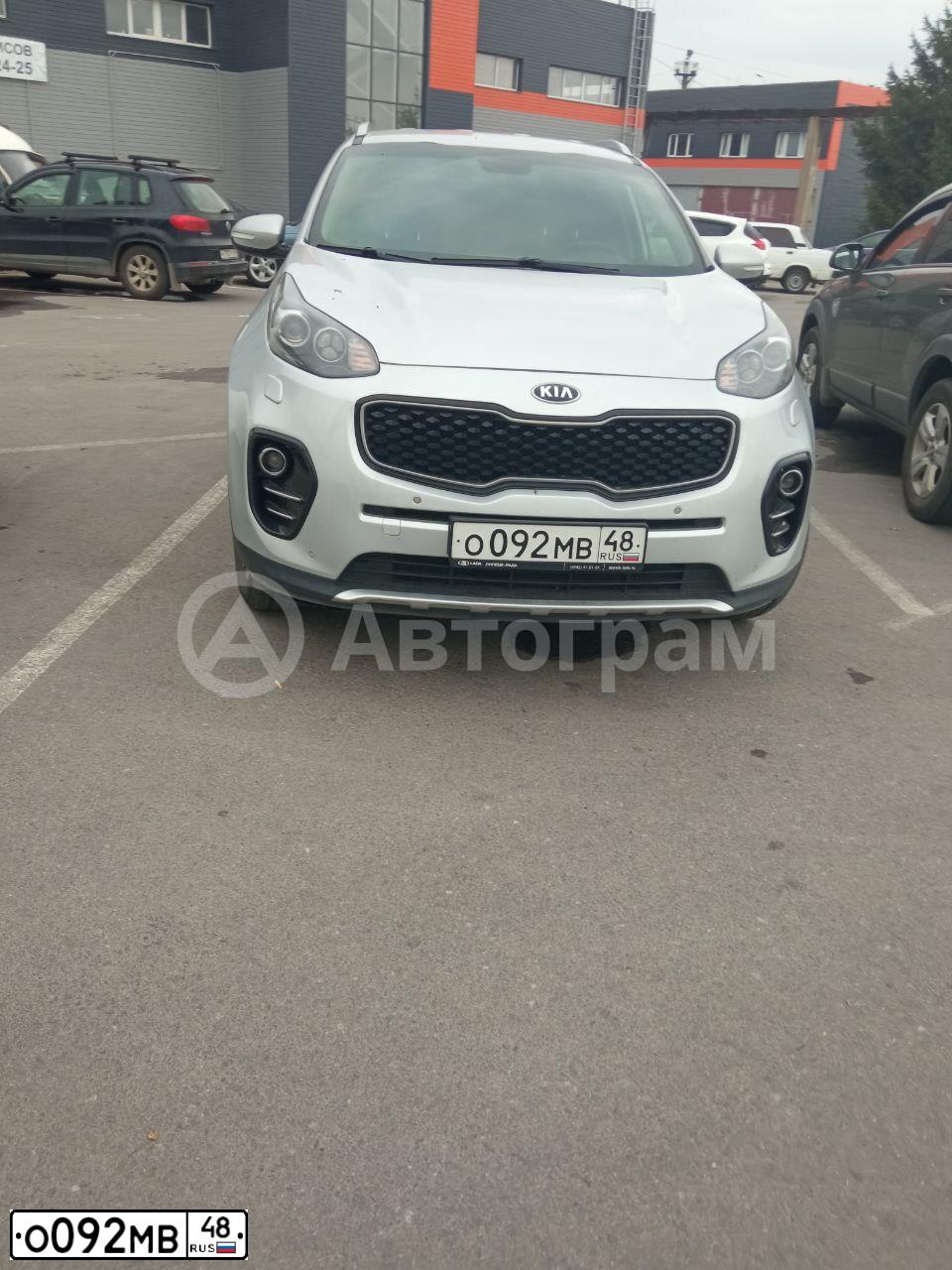 Фото автомобиля KIA SPORTAGE, 2016 — госномер О092МВ48. Цвет: СЕРЕБРИСТЫЙ
