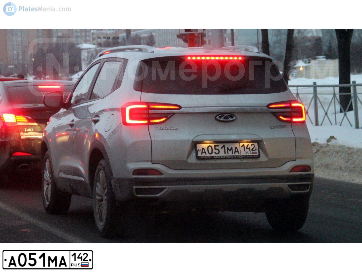 Фото автомобиля CHERY TIGGO, 2019 — госномер А051МА142. Цвет: СЕРЕБРИСТЫЙ
