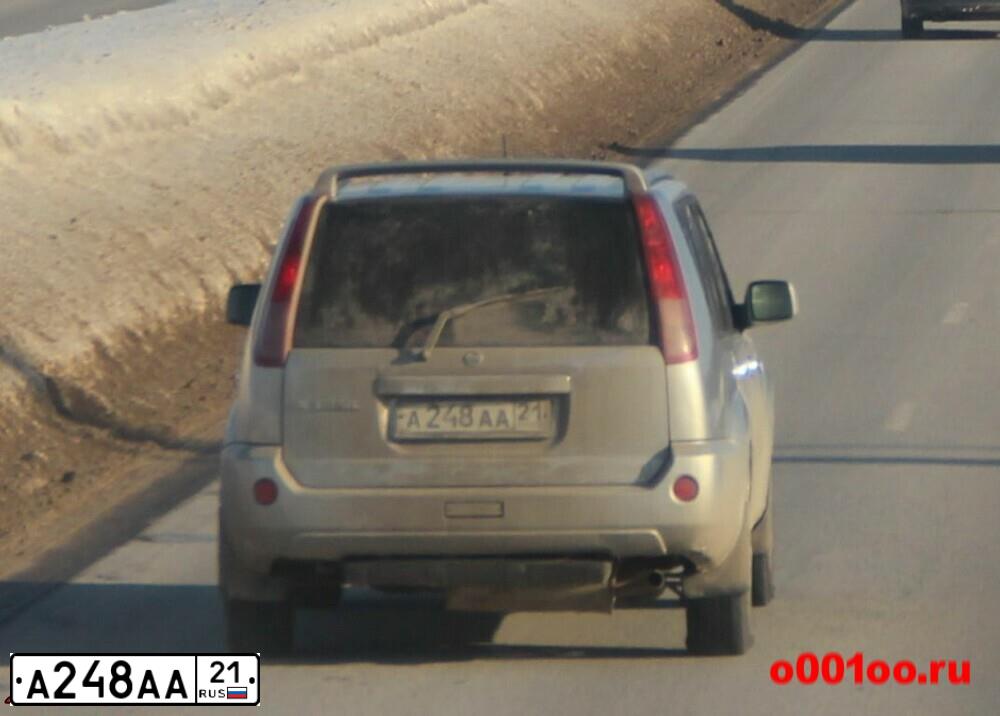 Фото автомобиля NISSAN X-TRAIL, 2004 — госномер А248АА21. Цвет: Серебристый