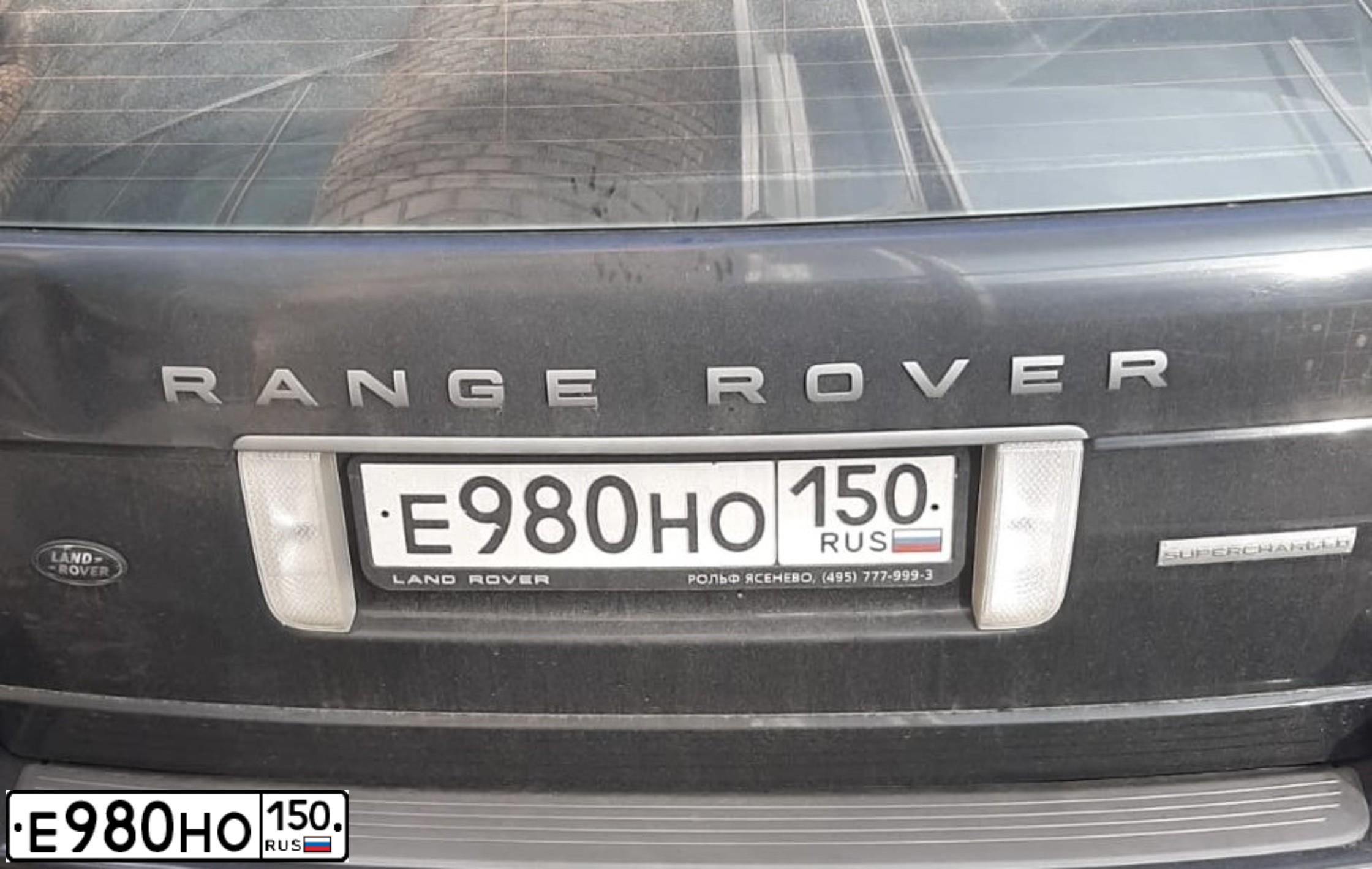 Фото автомобиля LANDROVER RANGE ROVER, 2007 — госномер Е980НО150. Цвет: ЧЕРНЫЙ