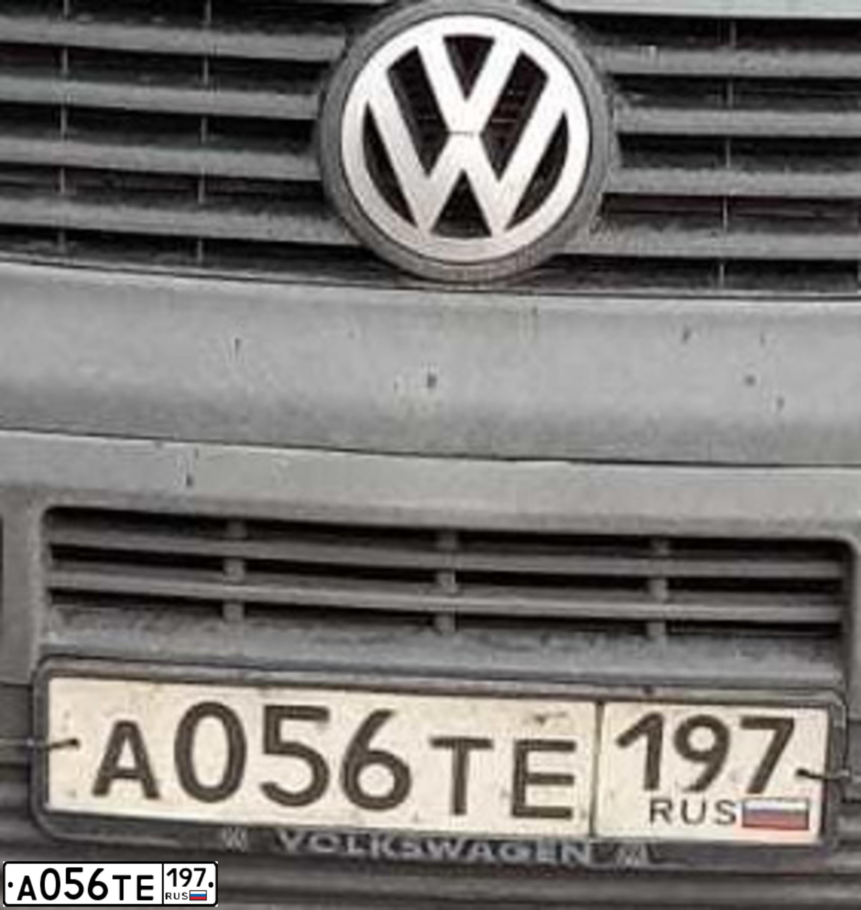 Фото автомобиля VOLKSWAGEN TRANSPORTER, 2005 — госномер А056ТЕ197. Цвет: СЕРЫЙ ТЕМНЫЙ