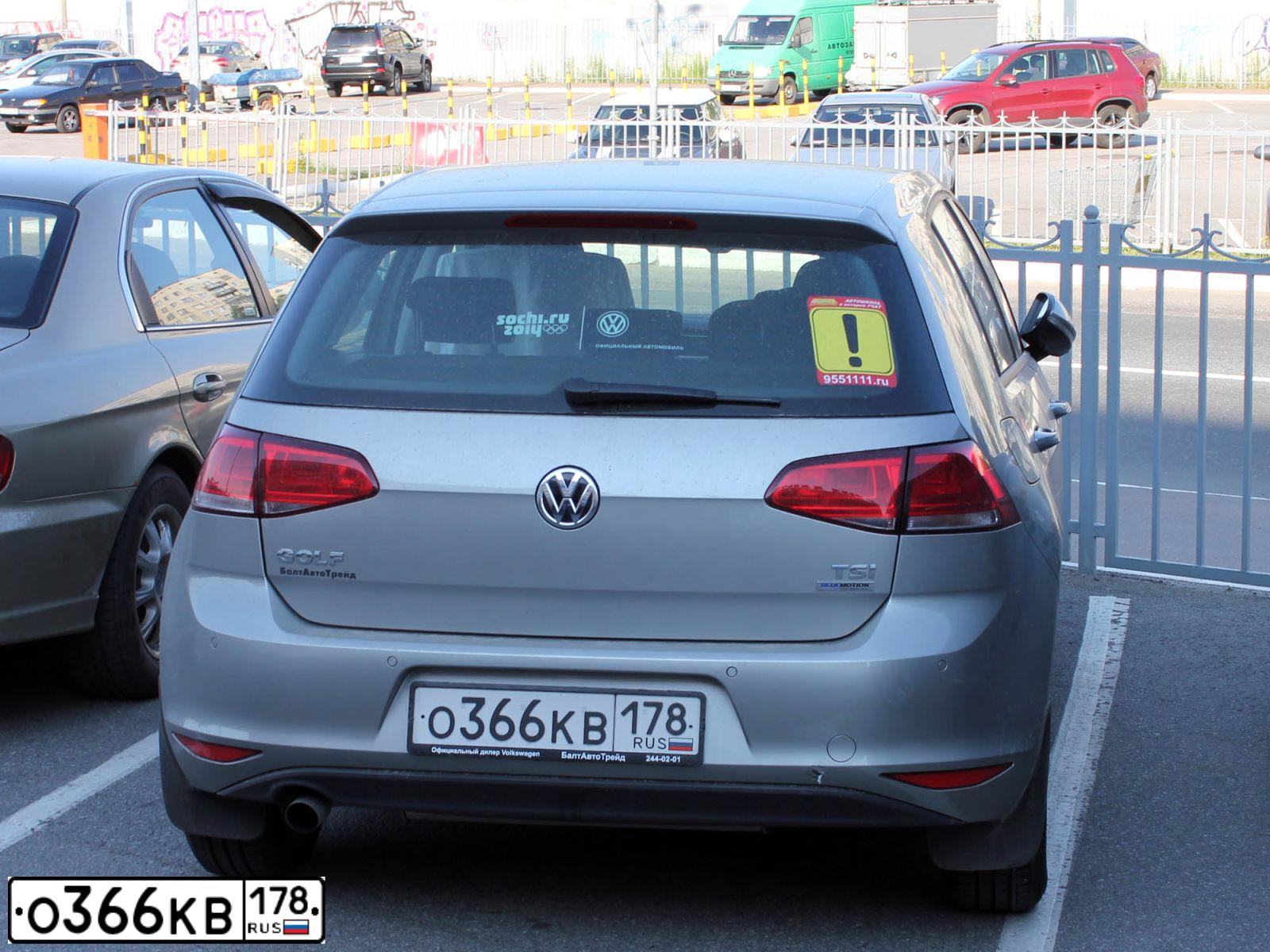 Фото автомобиля VOLKSWAGEN GOLF, 2013 — госномер О366КВ178. Цвет: Серебристый